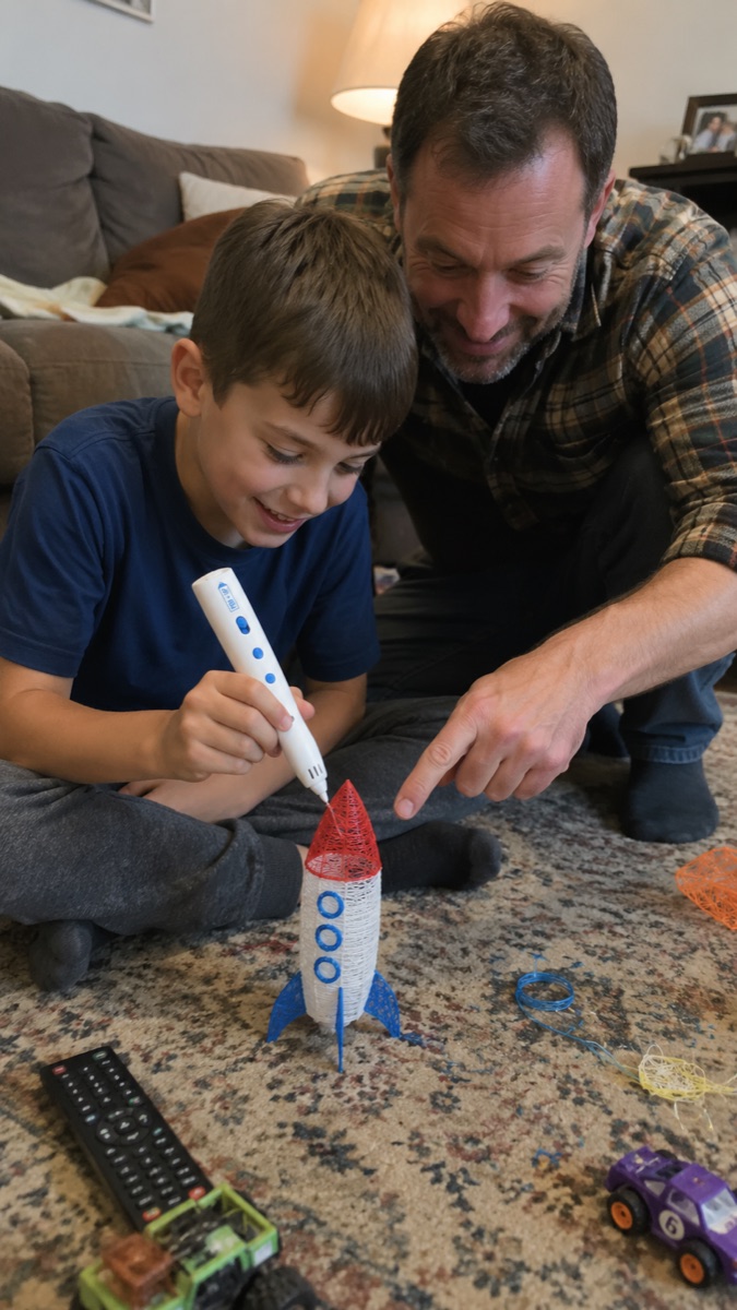 A child draws safely with the low-temperature Pen'Up 3D pen